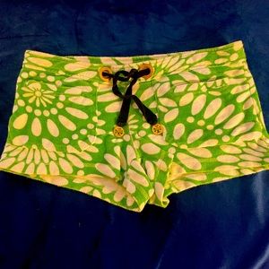 Tory Burch Green and White Terry Cloth Shorts xs